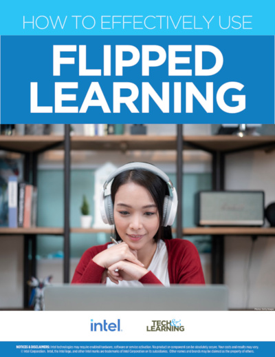Flipped Learning featuring girl with headphones and laptop computer