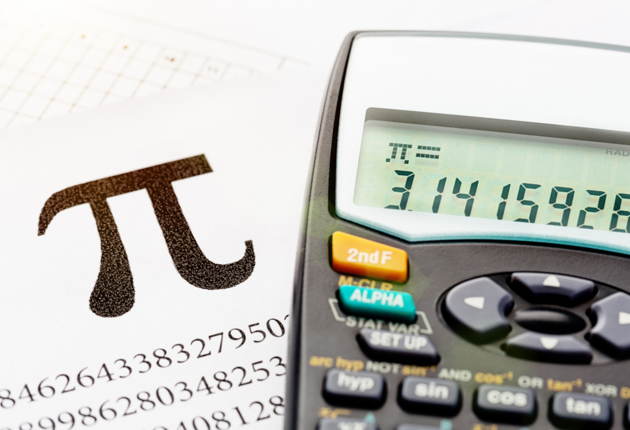 A calculator shows the start of the infinitely long number that constitues Pi, the mathematical concept.